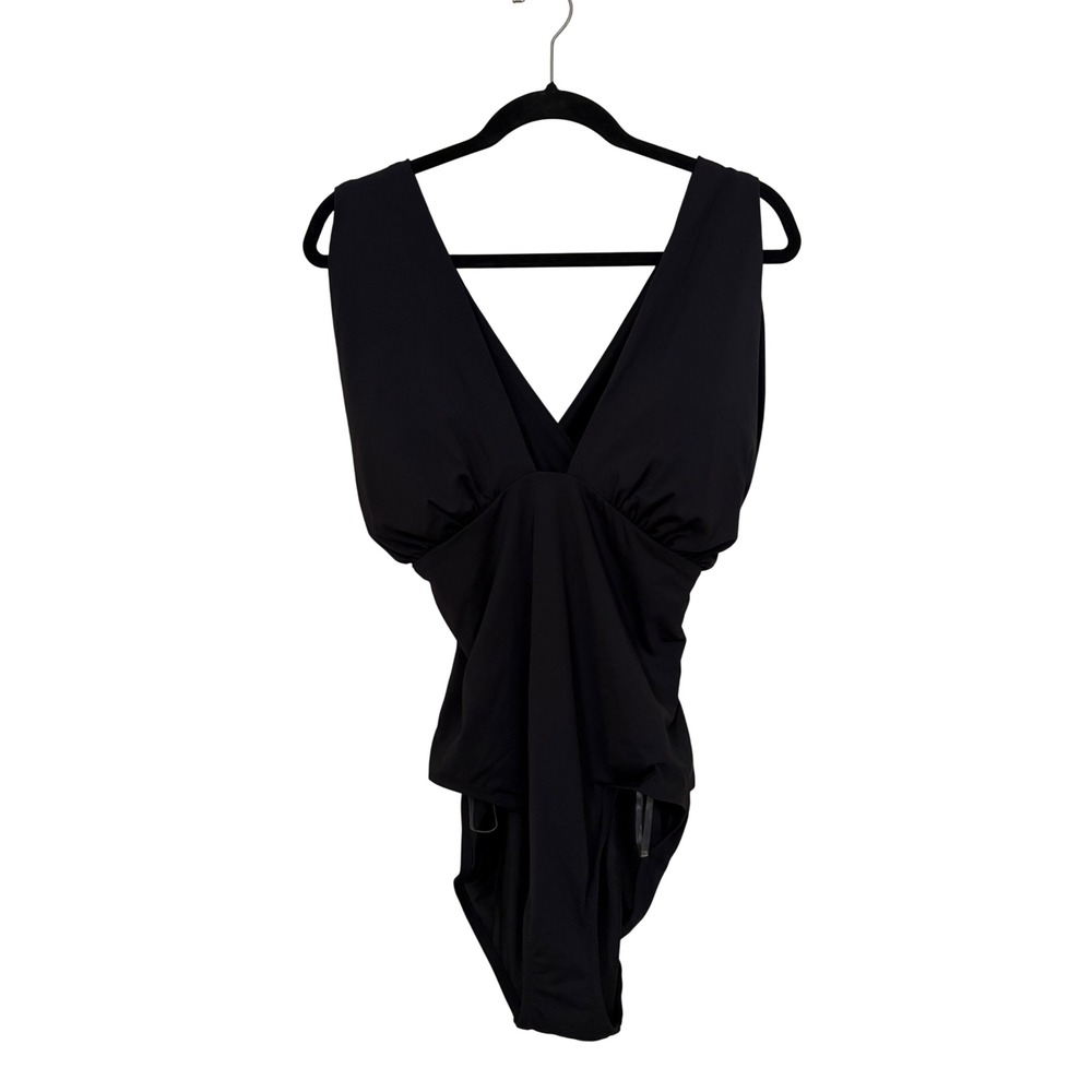 Calia Cutout Halter One Piece Swimsuit Pure Black Tummy Control UPF 50+ 16 NEW